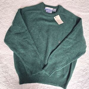 Vintage Pure New Wool Dark Green Melange Crewneck Sweater - Large